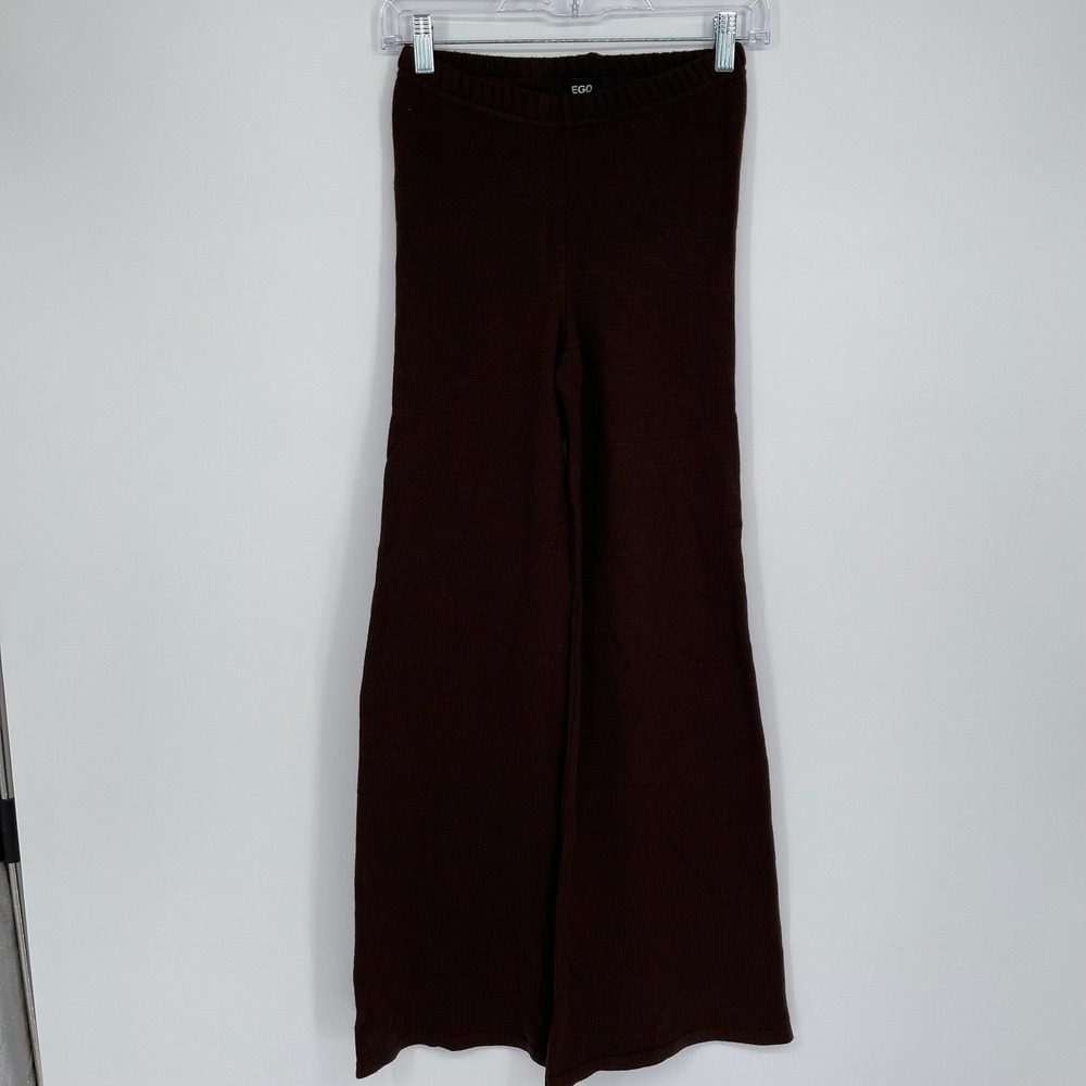 EGO NWT Women's Brown Wide Straight Leg Pull On Knit Trousers Pants Size S